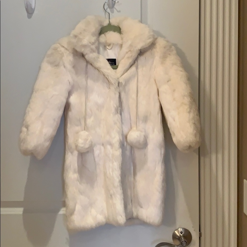 Kids White Rabbit Fur Coat